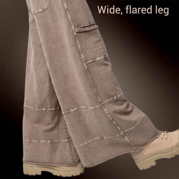 EASEL "Select Comfort" Premium Mineral Washed Wide Leg Pants Raw Hem Seam Detail - Picture 10 of 16